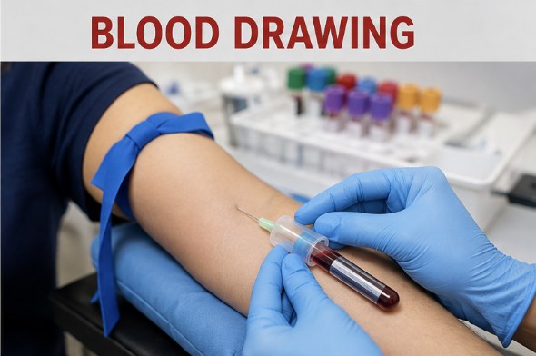 Blood draw in progress with collection tubes in the background