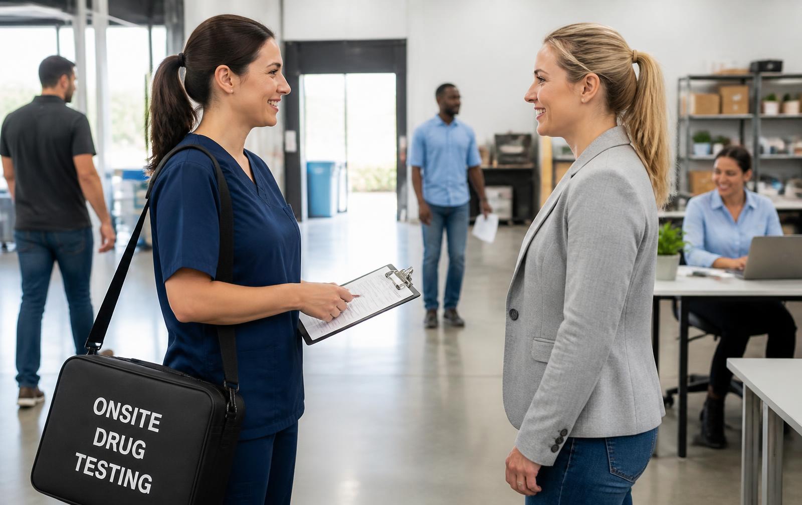 Pulse Point technician arriving at a workplace for on-site drug testing