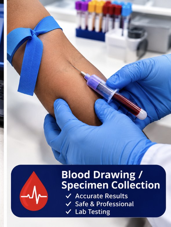 Phlebotomist collecting a blood specimen from a patient's arm