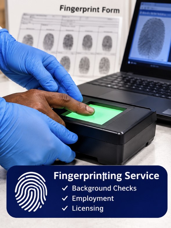 Digital fingerprint scan being captured for a background check